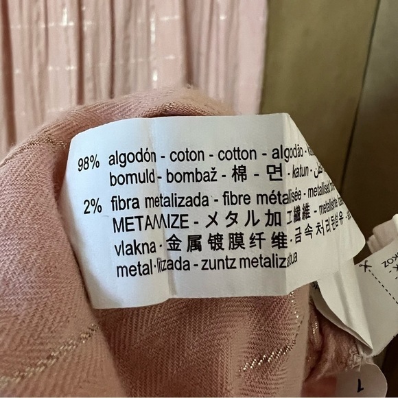 Zara | Asymmetrical Midi Dress Tiered Popover Deep V Neck Pink Metallic Size S - Picture 14 of 14